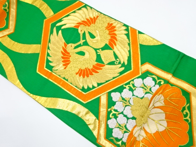 JAPANESE KIMONO / ANTIQUE FUKURO OBI / SILK / WOVEN TATEWAKU PATTERN